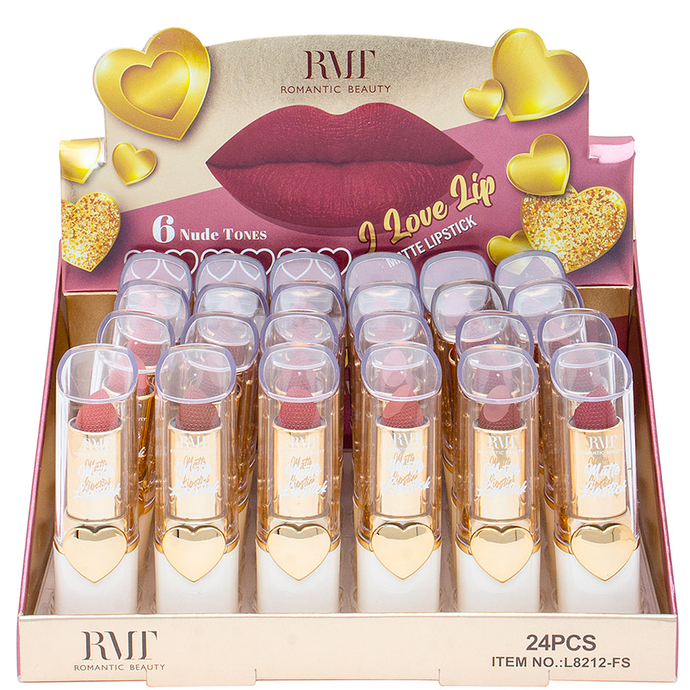Romantic Beauty I Love Lip 6 Nude Tones Matte Lipstick (24 Units)