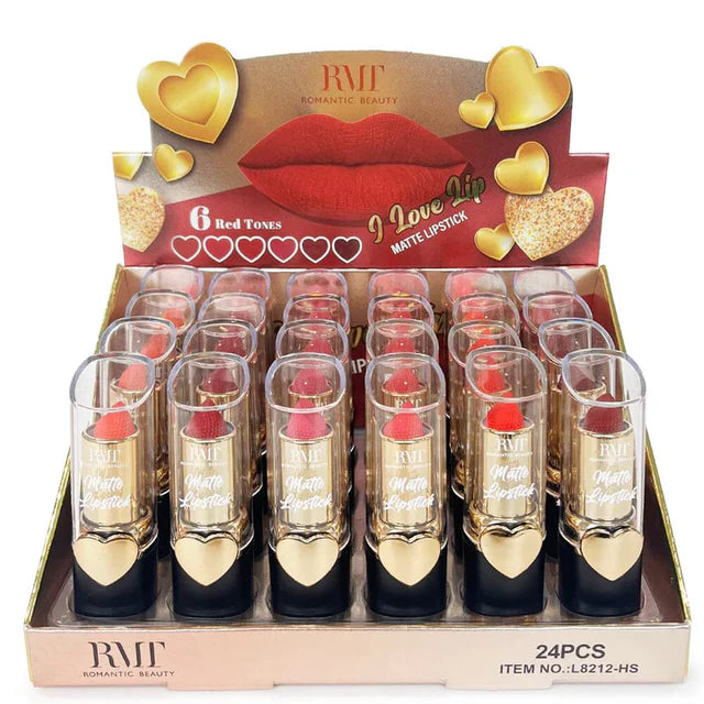 Romantic Beauty I Love Lip 6 Red Matte Lipstick (24 Units)