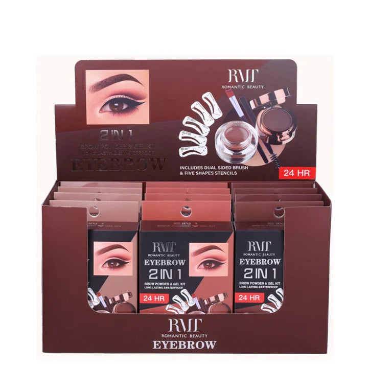 Romantic Beauty Eyebrow 2 in 1 Brow Powder & Gel Kit (12 Units)